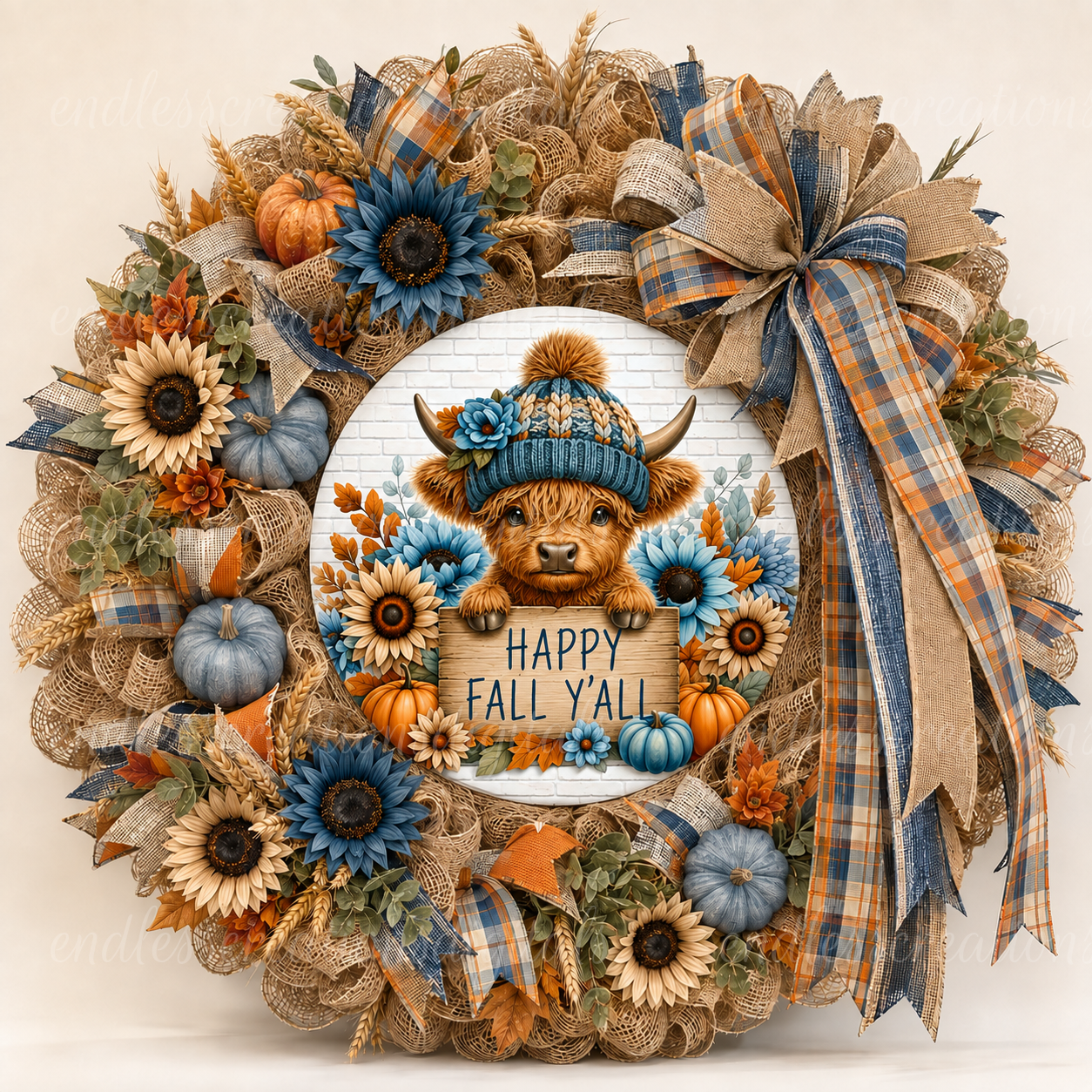 HAPPY FALL BLUE/ORANGE HIGHLAND ROUND ONLY