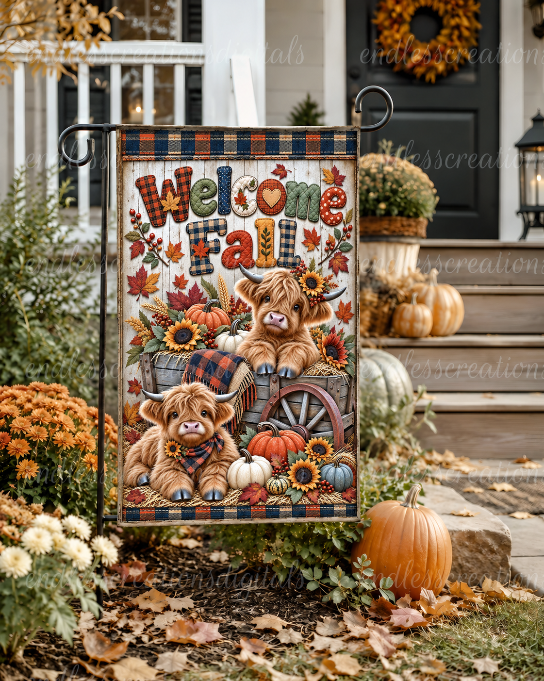 WELCOME FALL HIGHLANDS GARDEN FLAG