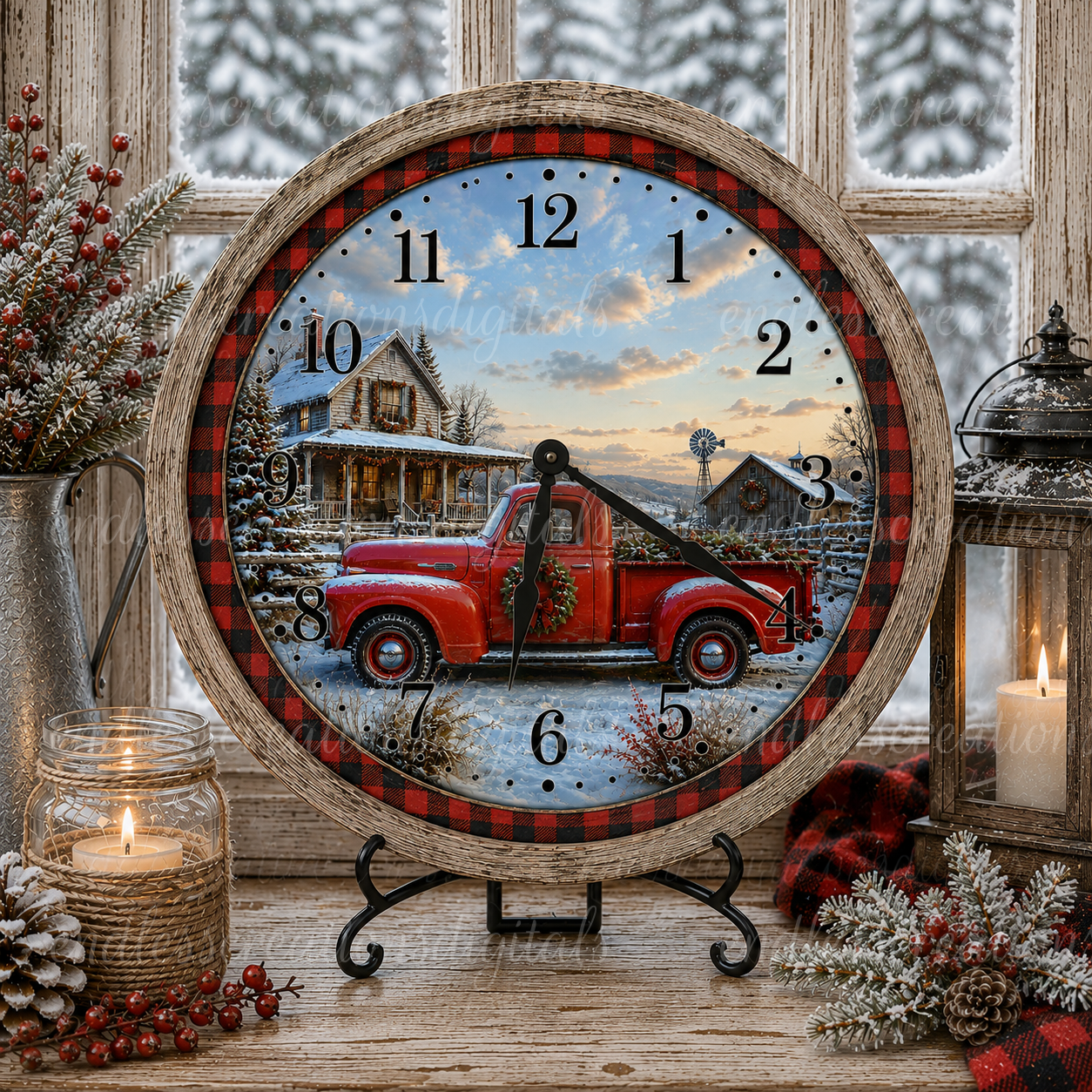 RED TRUCK WINTER CLOCK DESIGN
