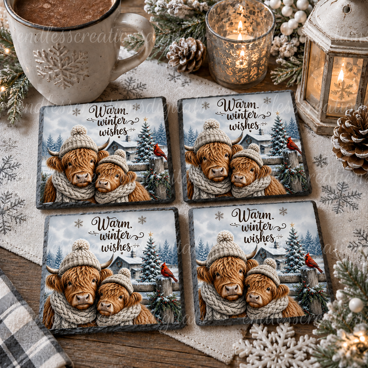 SQUARE WINTER HIGHLAND COWS