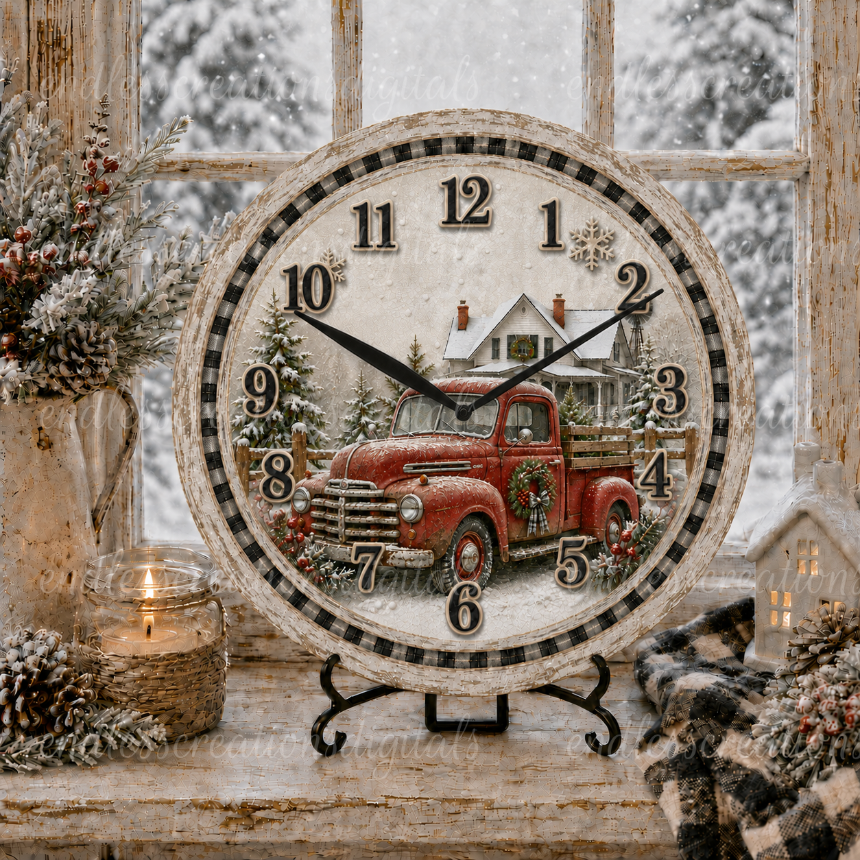 RED TRUCK ROUND CLOCK DESIGN
