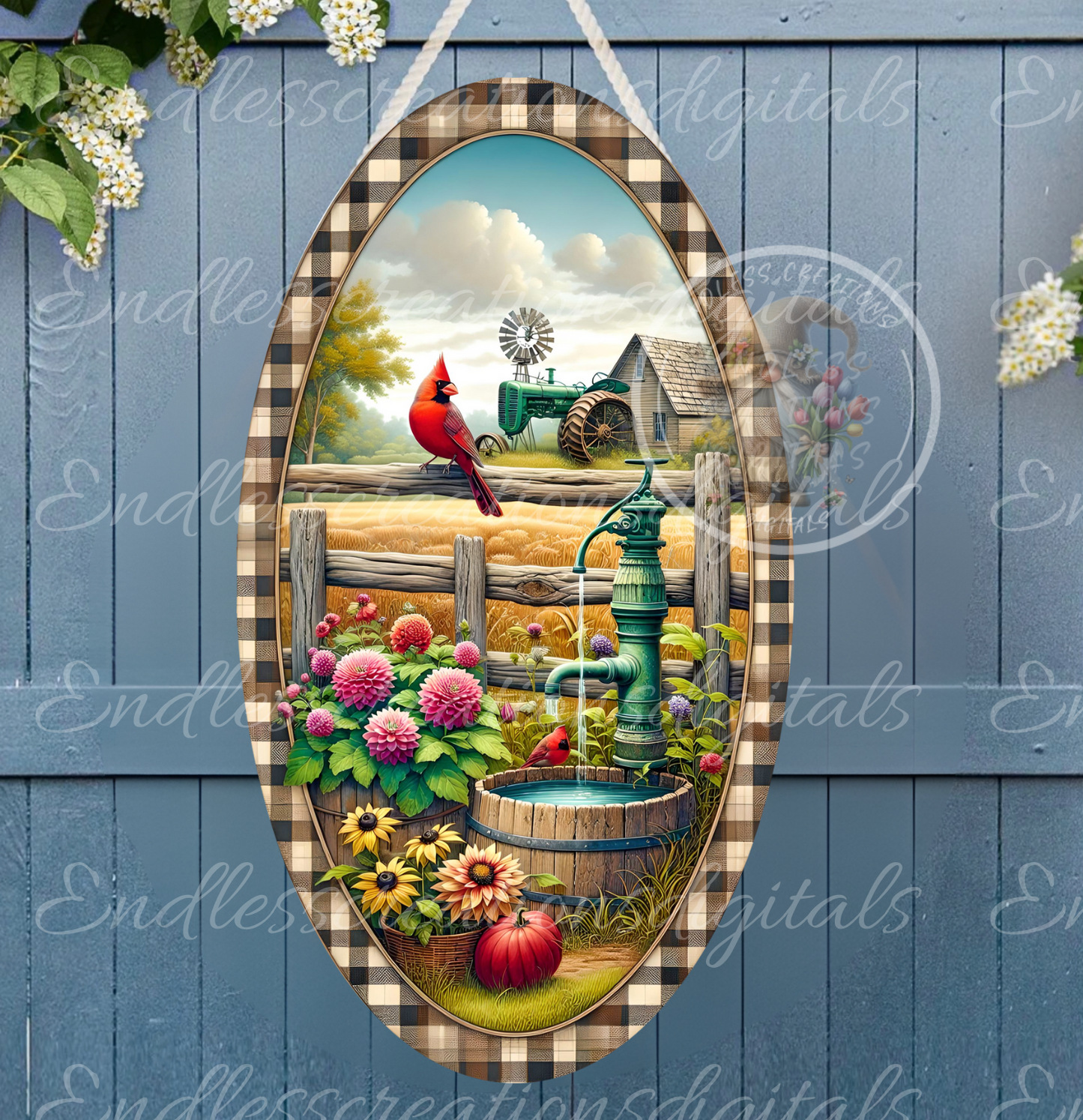FARM FLORAL CARDINALS OVAL DIGITAL