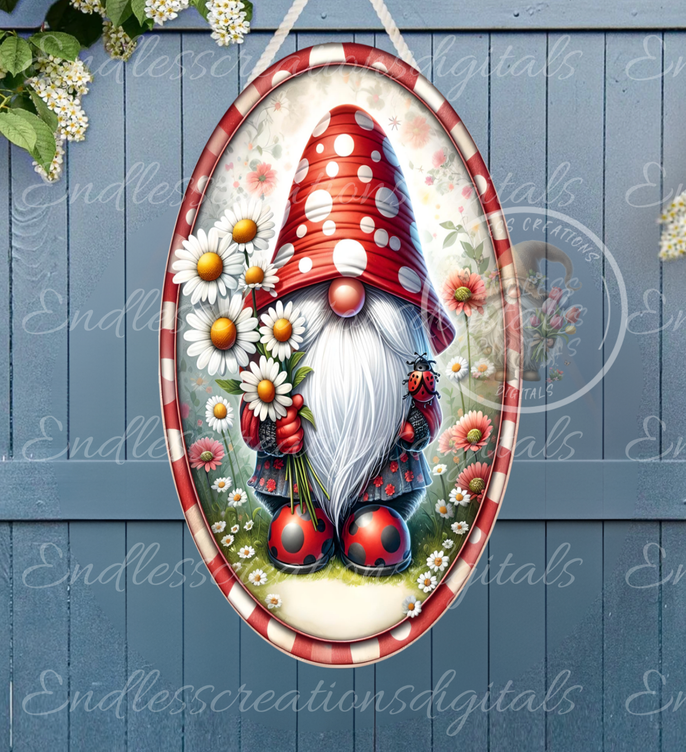 WELCOME LADYBUG DAISY GNOME OVAL DIGITAL