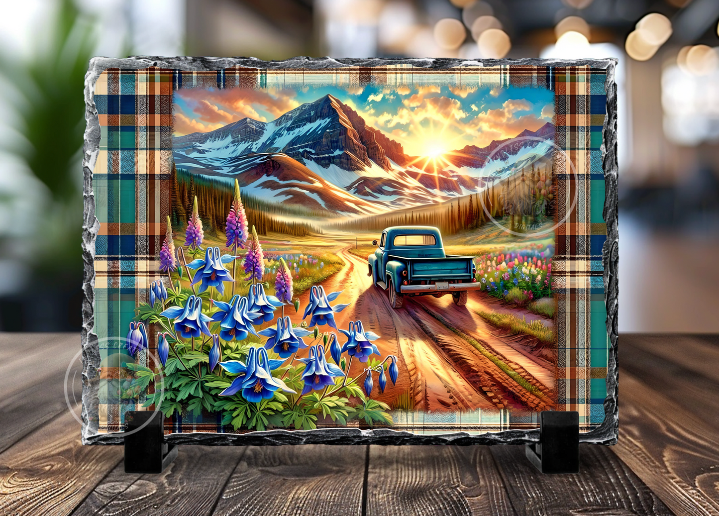 FLORAL MOUNTAINS BLUE TRUCK RECTANGLE