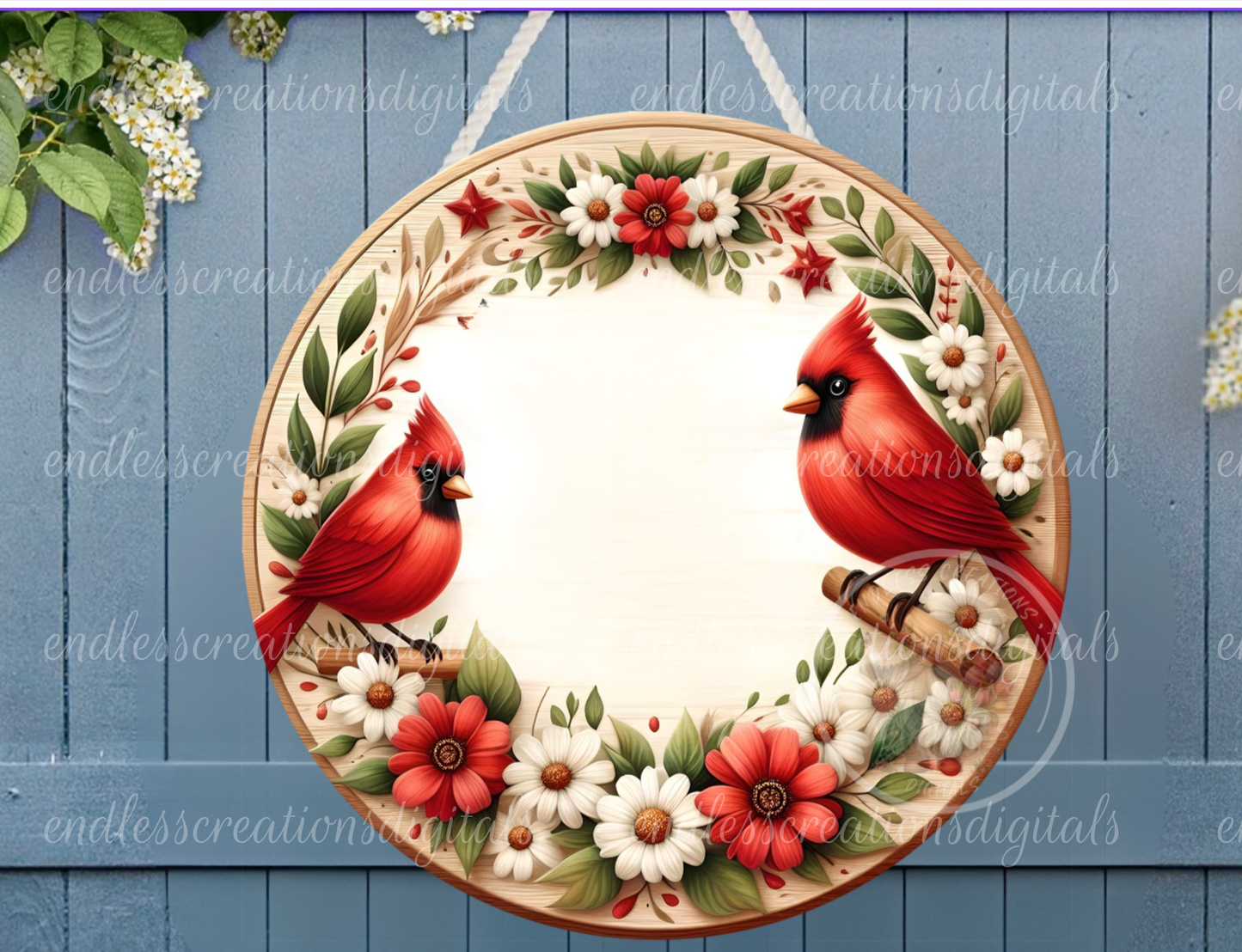 SPRING FLORAL WELCOME CARDINALS ROUND
