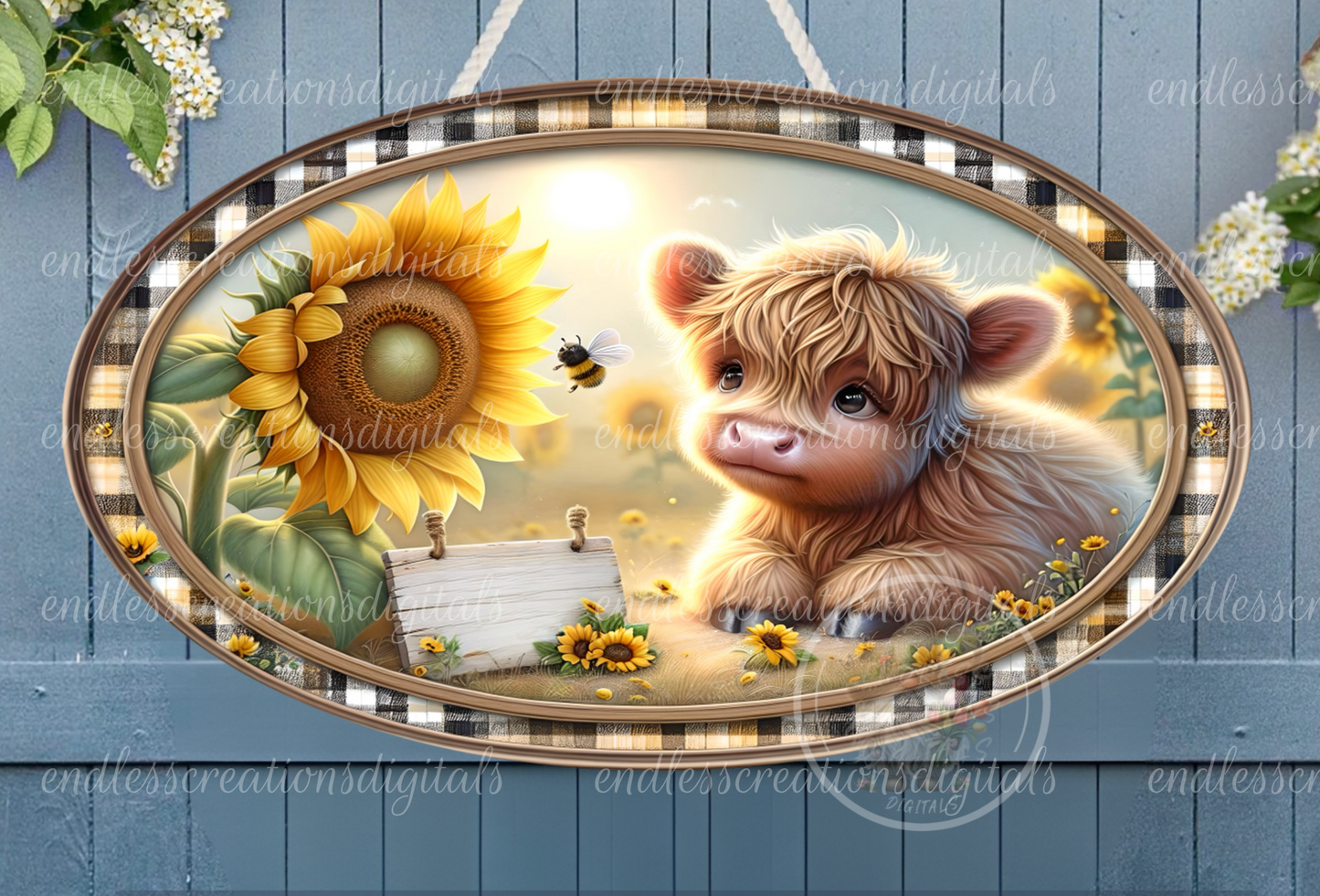 SUNFLOWER HIGHAND COW SUMMER OVAL DIGITAL