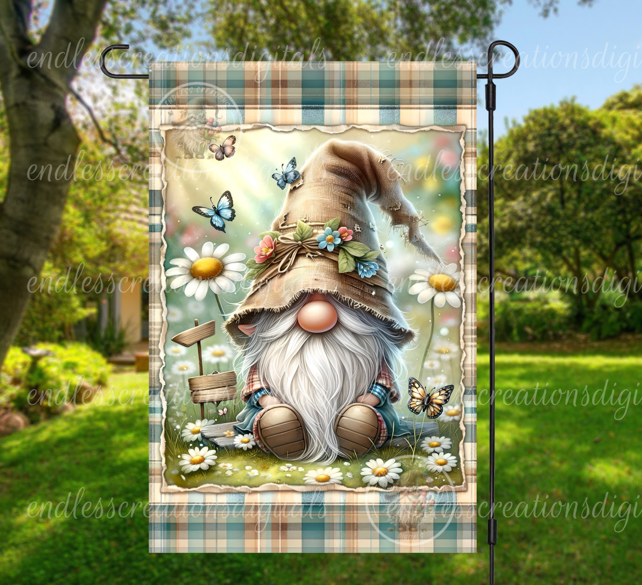 WELCOME FRIENDS FLORAL GNOME GARDEN FLAG