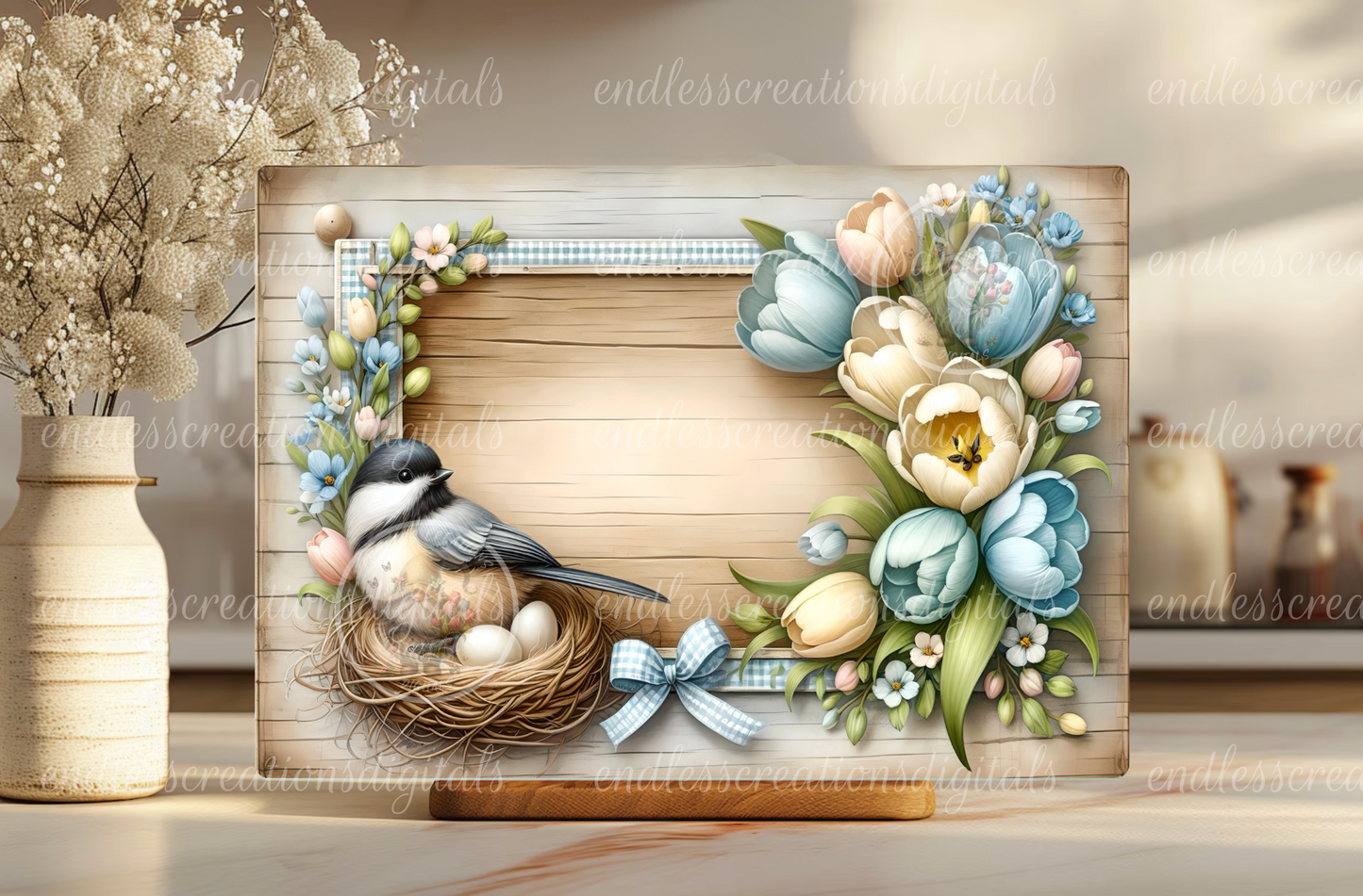 SPRING FLORAL CHICKADEE RECTANGLE