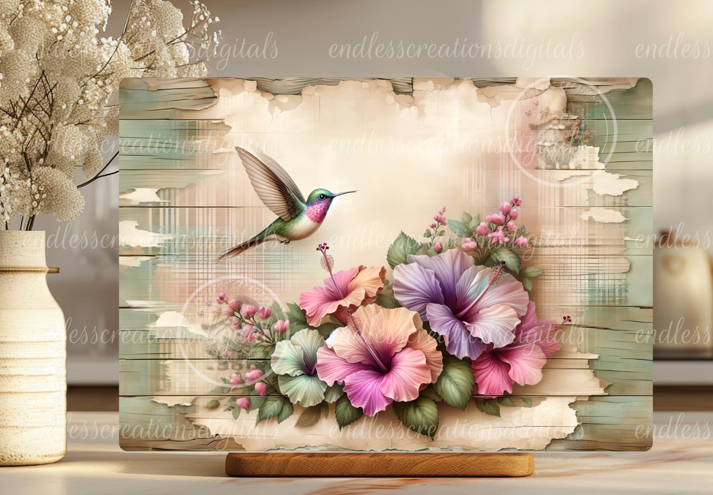 BEAUTIFUL HIBISCUS HUMMINGBIRD RECTANGLE