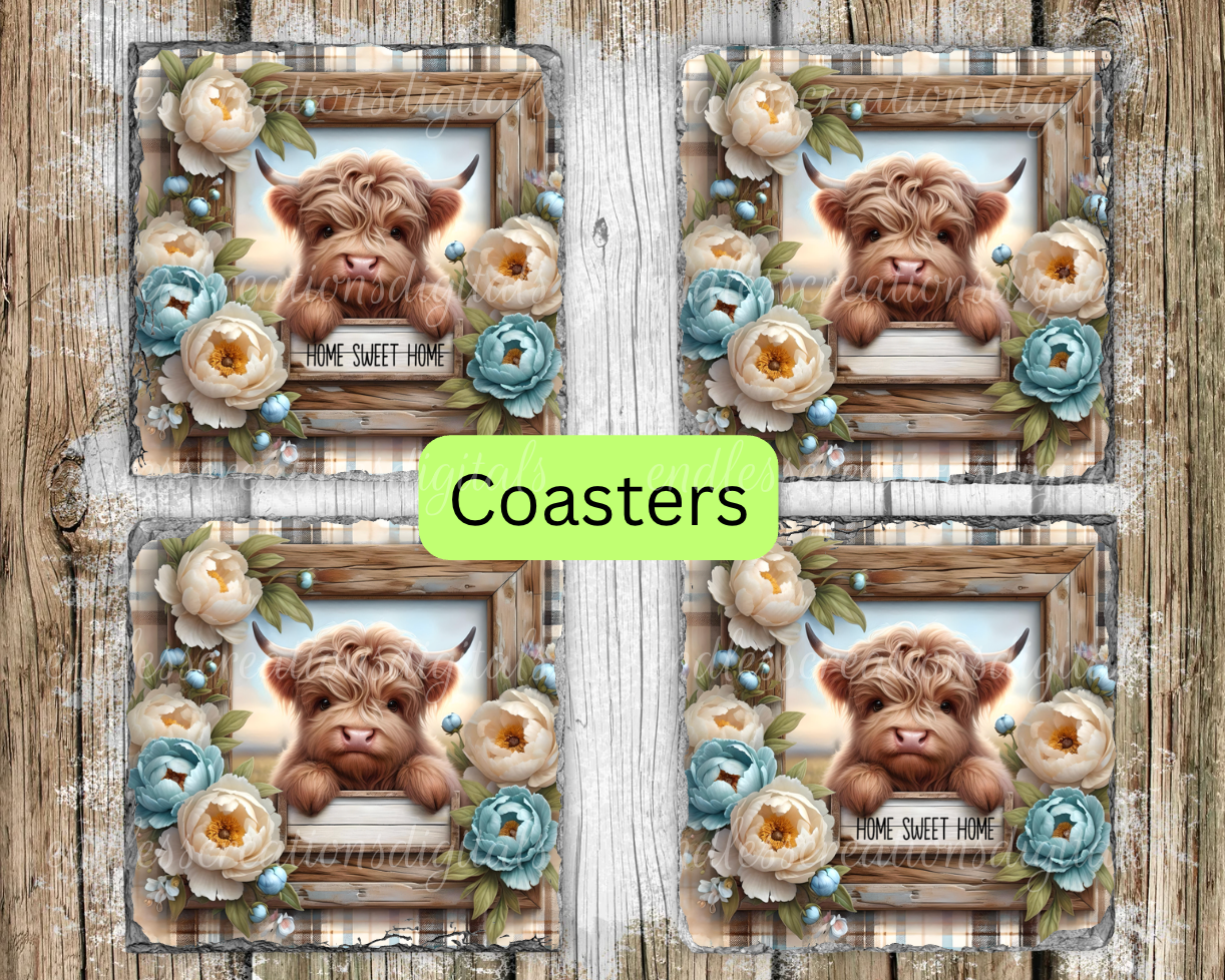 CUTE FLORAL PEONIES HIGHLAND COW