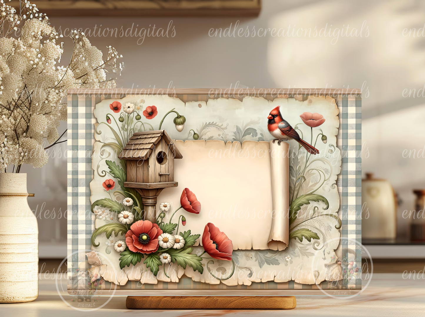 CARDINAL FLORAL BIRDHOUSE