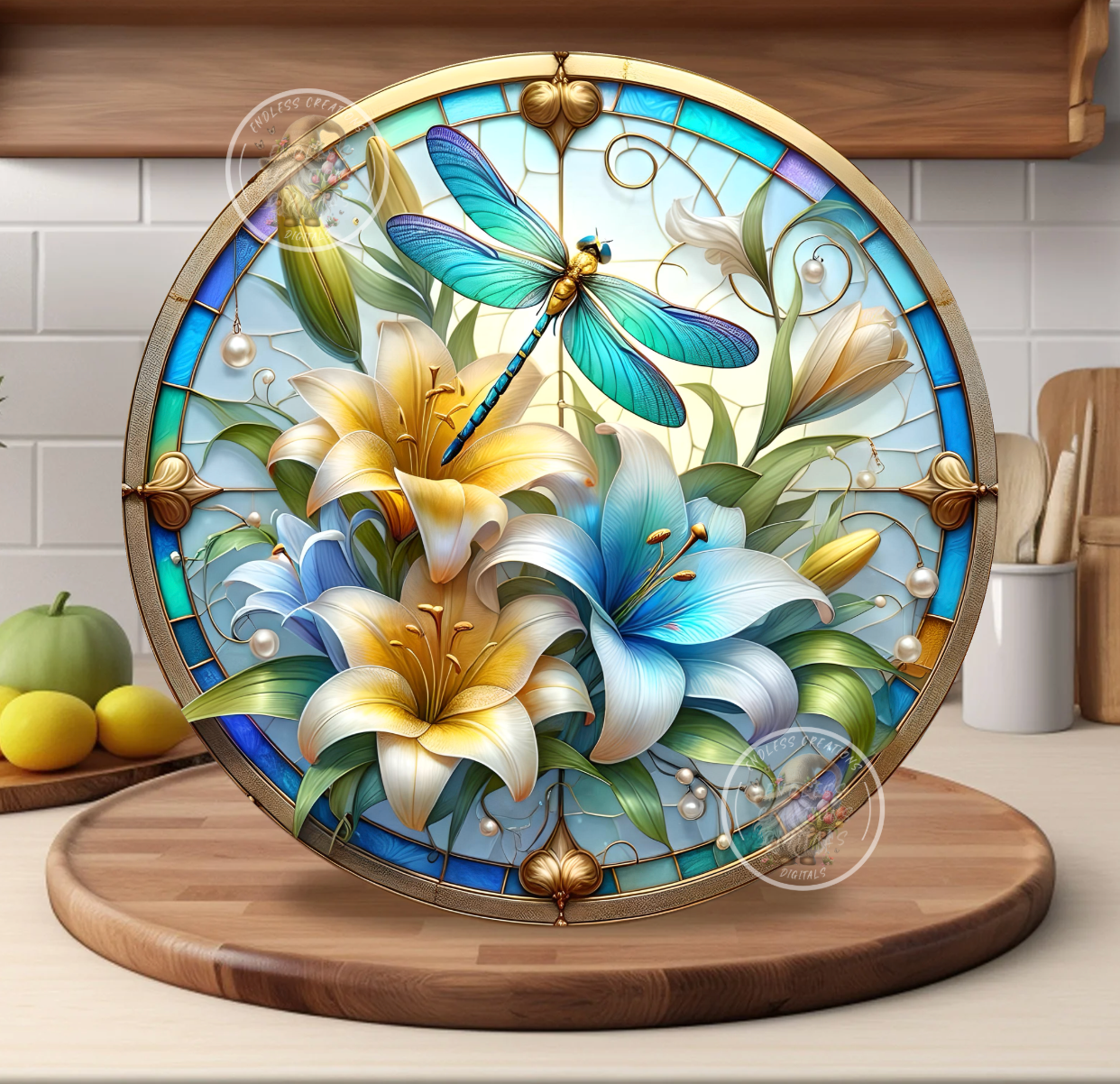 STAINED GLASS FLORAL DRAGONFLY
