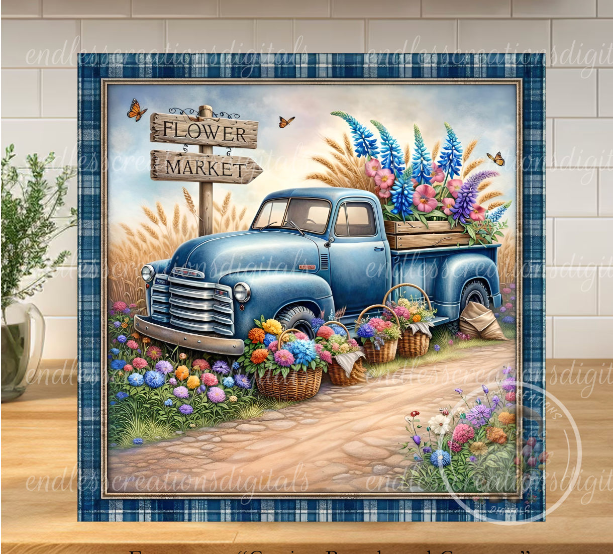 FLORAL BLUE TRUCK SQAURE