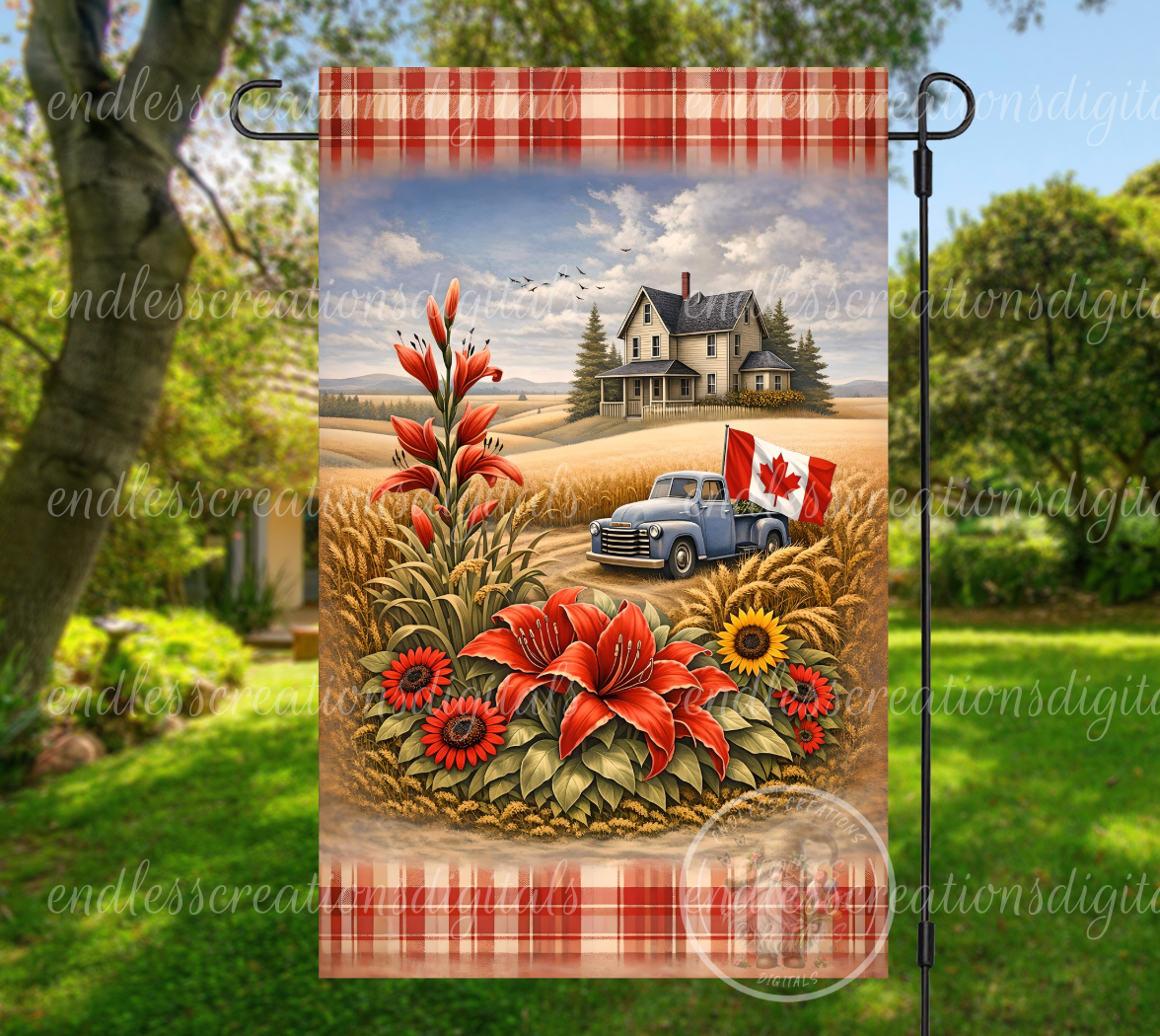 CANADA OLD VINTAGE TRUCK GARDEN FLAG