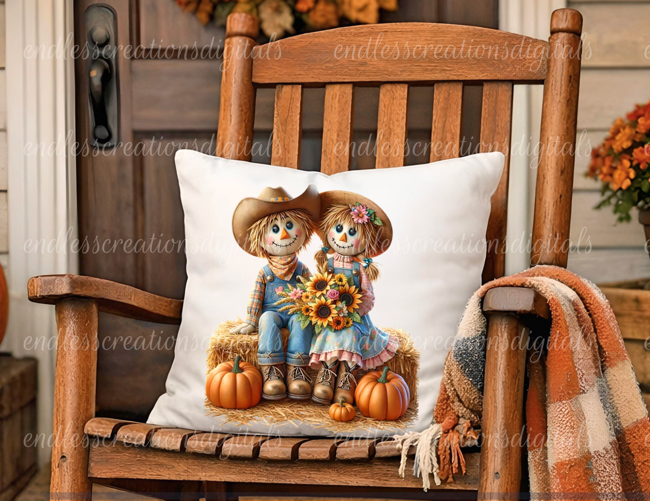 FALL SCARECROW COUPLE ROUND/CLOCK DESIGN BUNDLE OF 3