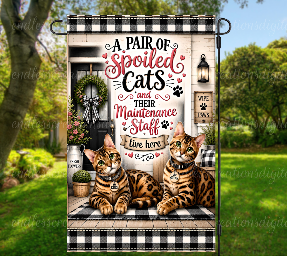 SPOLIED CATS ROUND/GARDEN FLAG BUNDLE OF 2