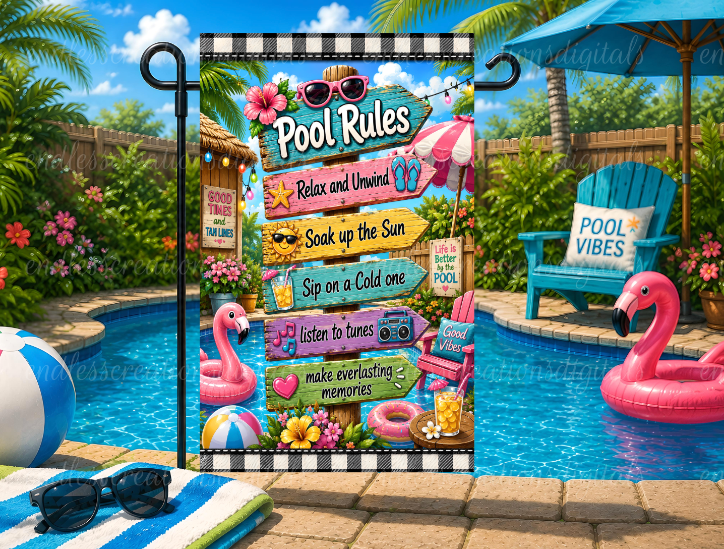 POOL RULES SUMMER GARDEN FLAG