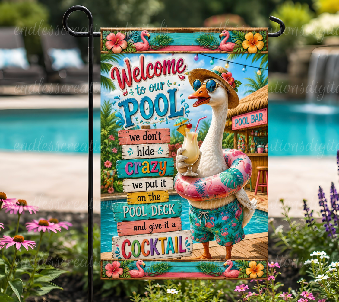 SUMMER POOL GOOSE GARDEN FLAG