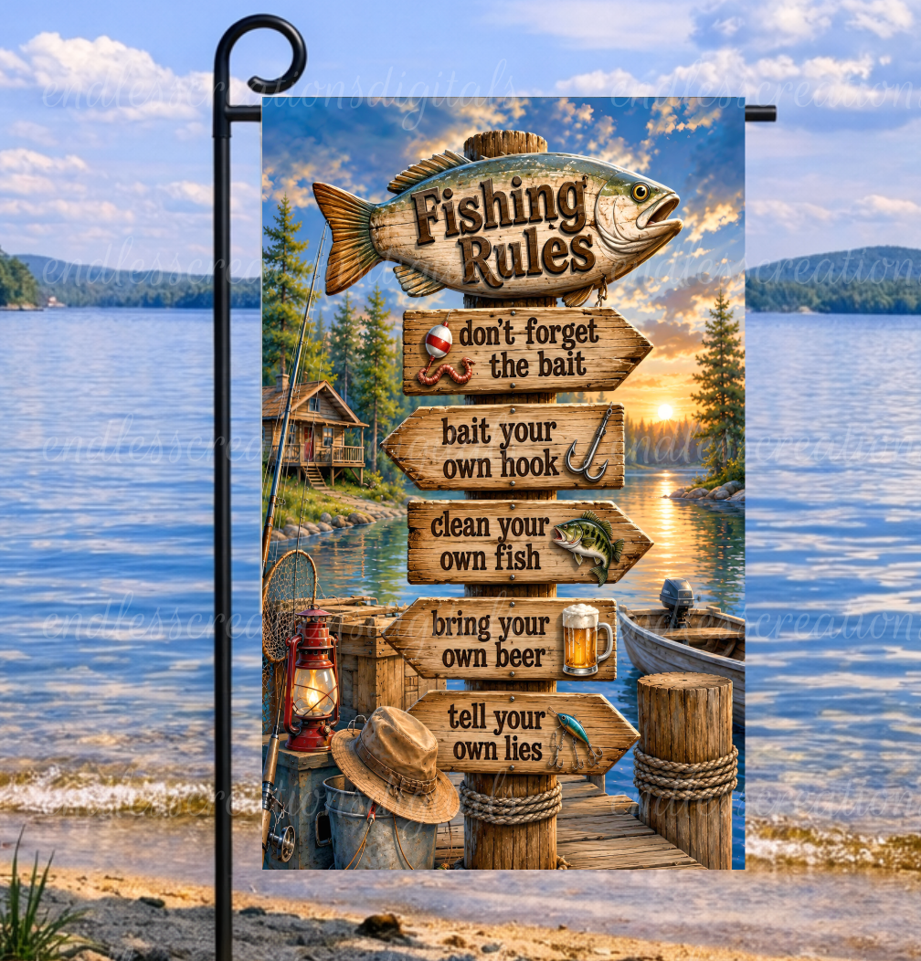 GONE FISHING GARDEN FLAG