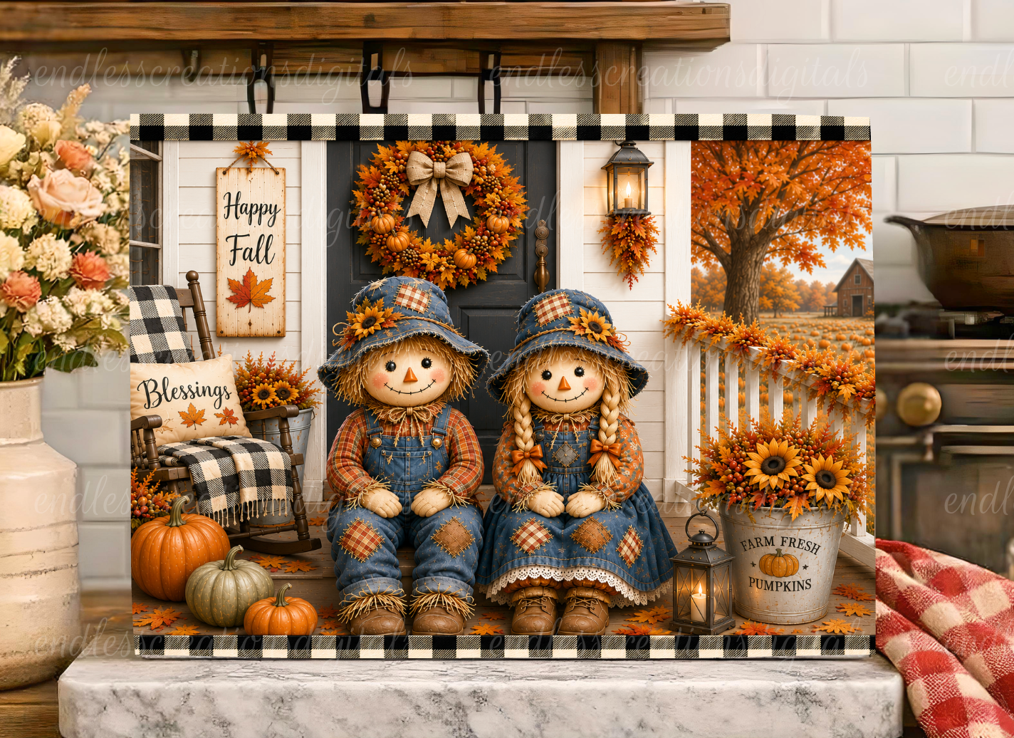 FALL SCARECROW COUPLE ROUND/GARDEN FLAG BUNDLE OF 3