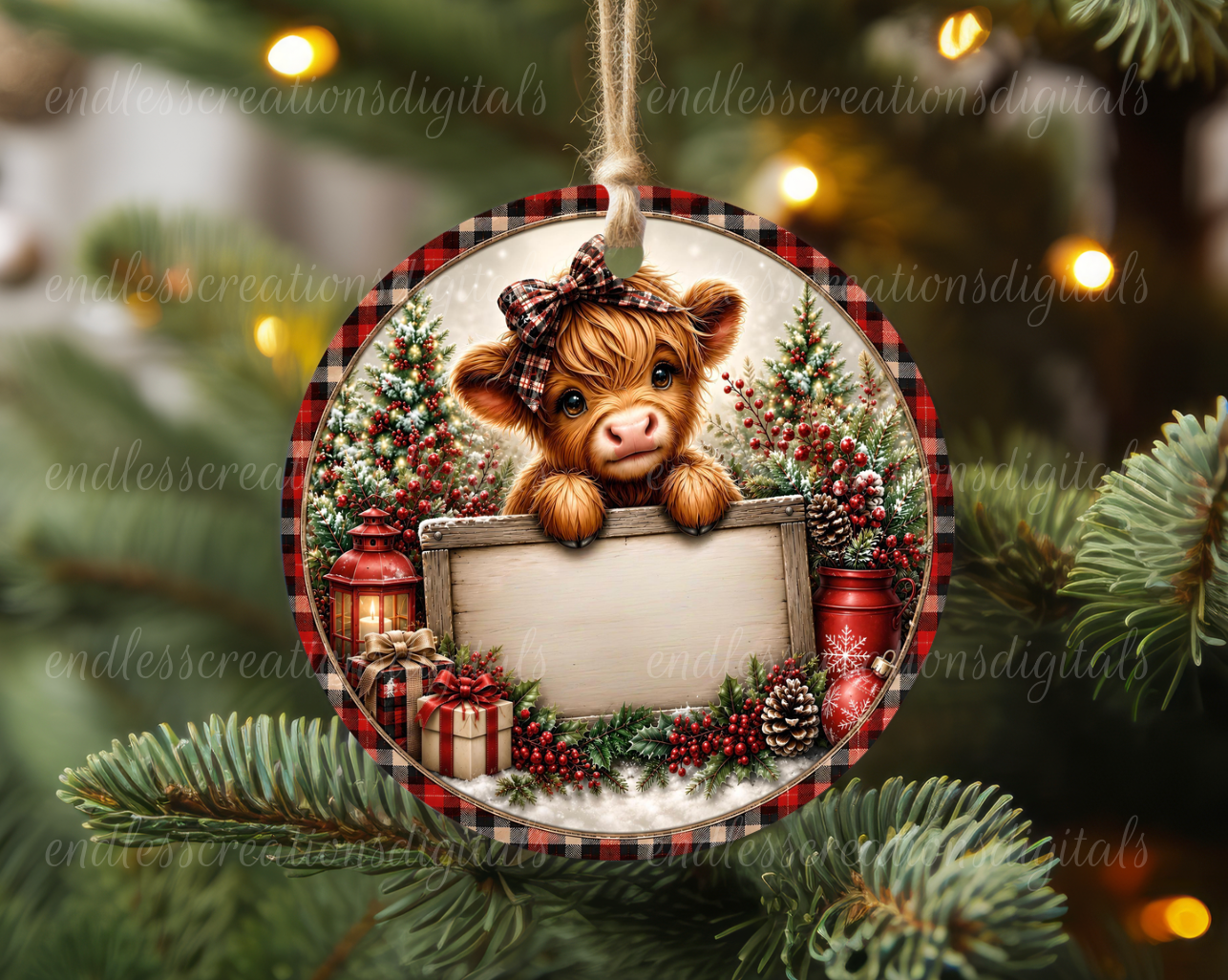 MERRY CHRISTMAS HIGHLAND COW ROUND