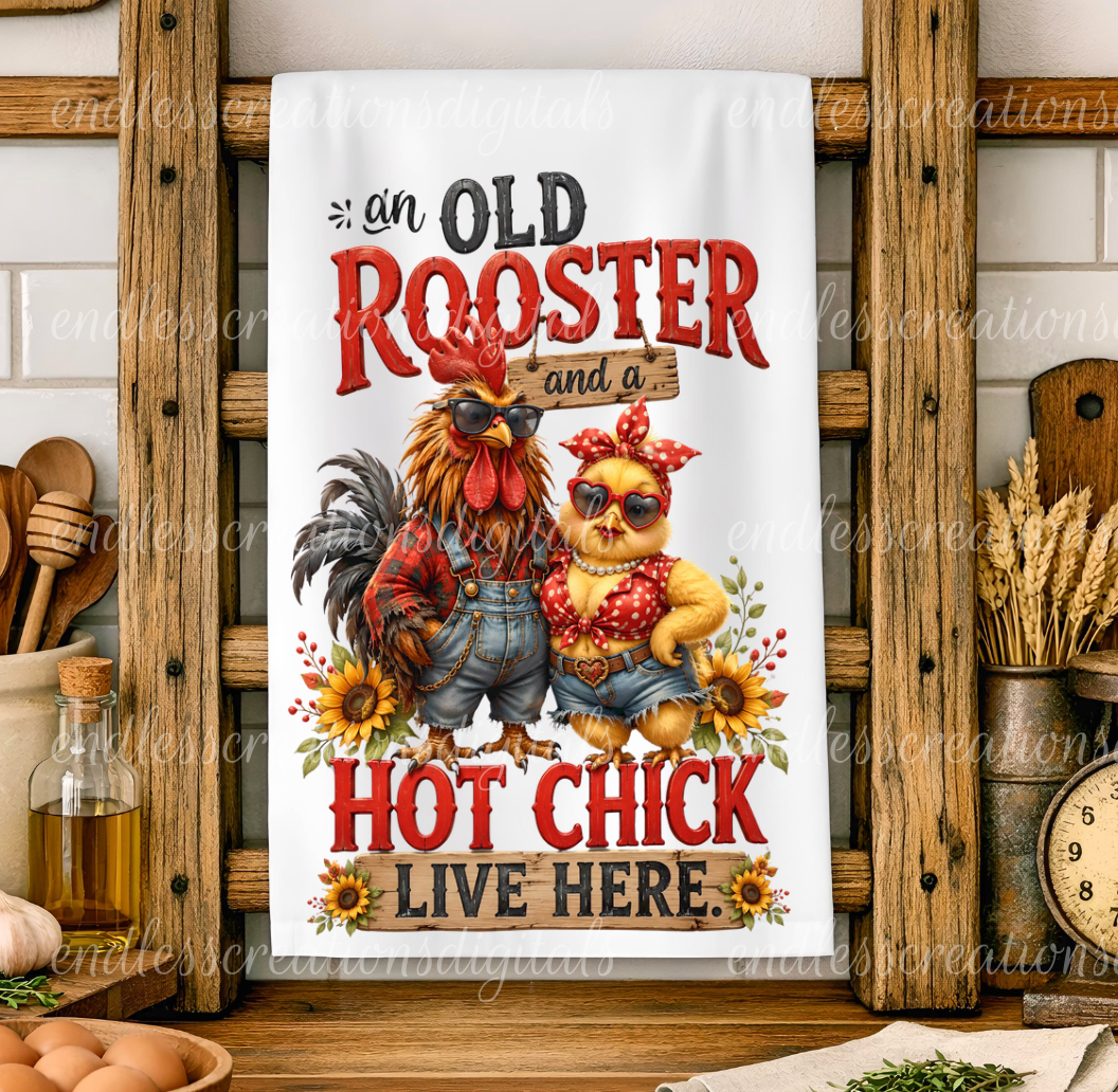 OLD ROOSTER/CUTE CHICK TRANSPARENT