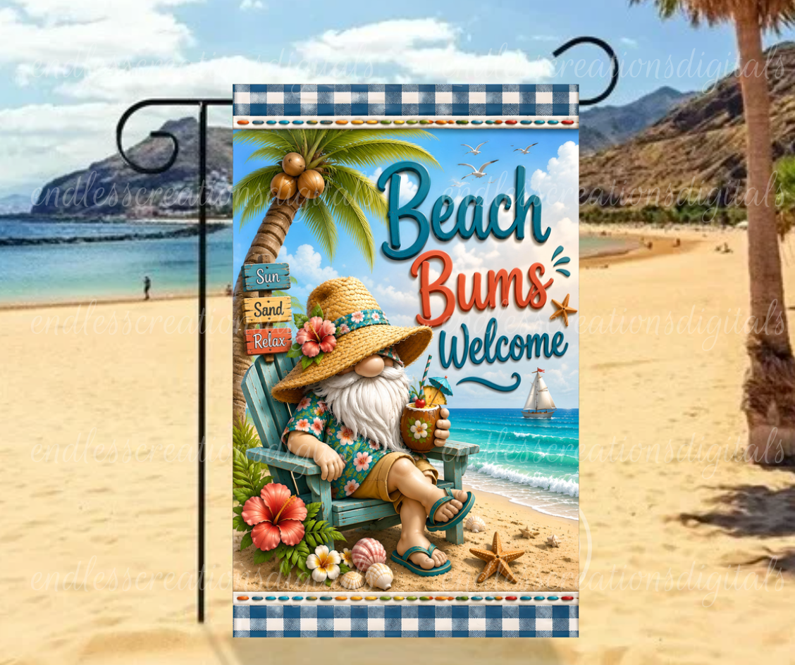 BEACH GNOME ROUND AND GARDEN FLAG BUNDLE OF 2