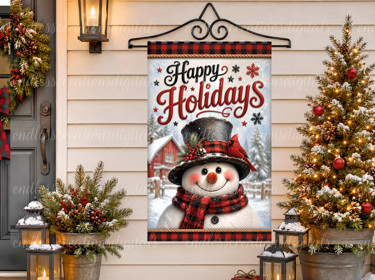 HAPPY HOLIDAYS ROUND/GARDEN FLAG BUNDLE OF 2