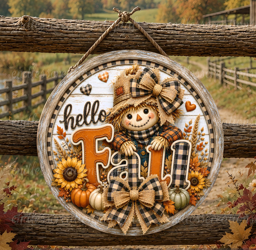 HELLO FALL SCARECROW ROUND ONLY
