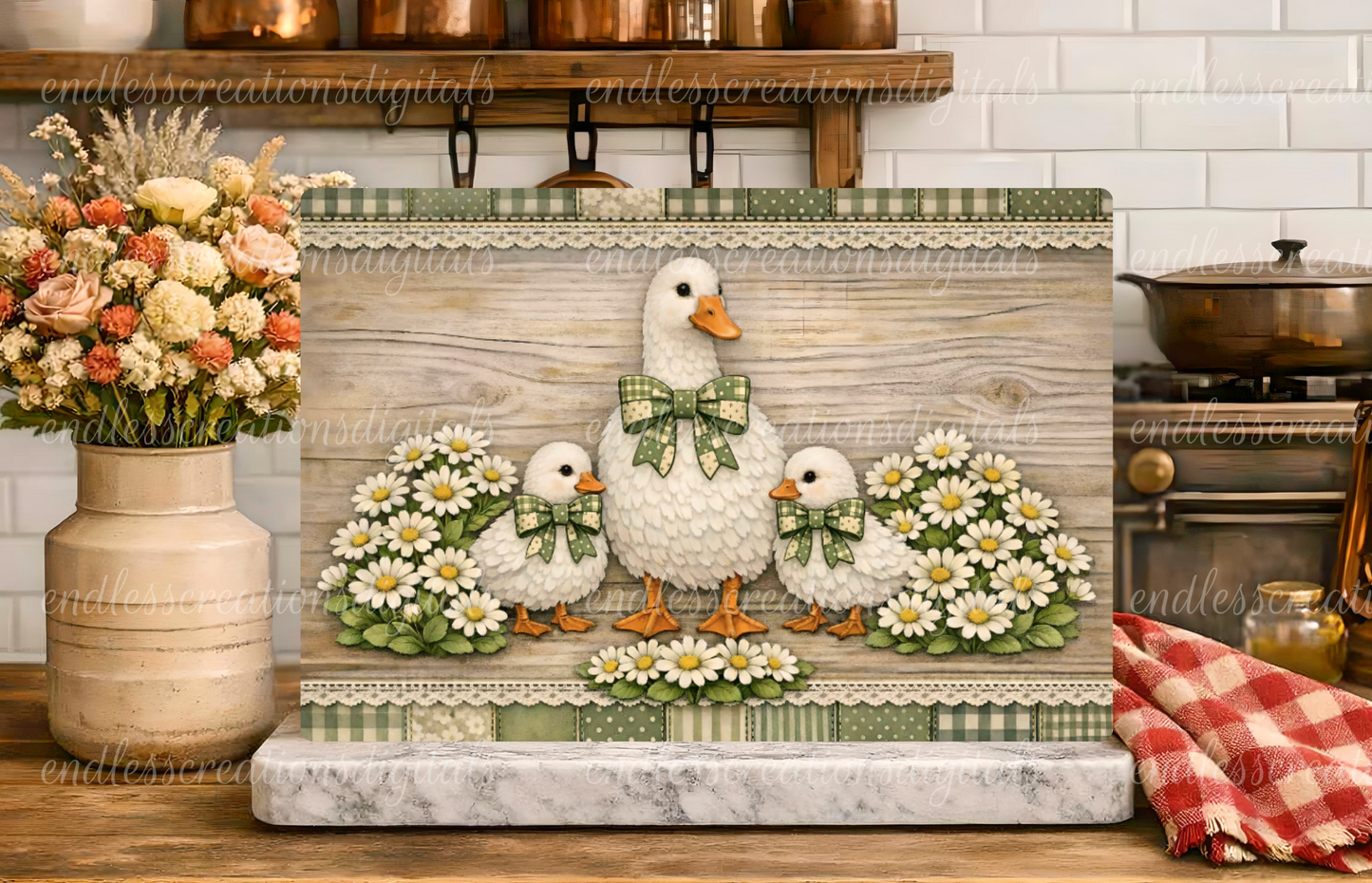 GREEN RUSTIC VINTAGE GOOSE RECTANGLE DESIGN