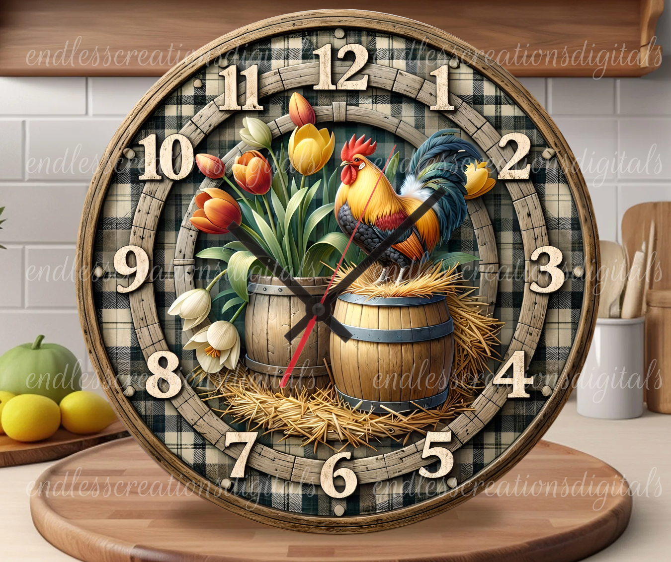 SPRING FLORAL ROOSTER CLOCK DESIGN