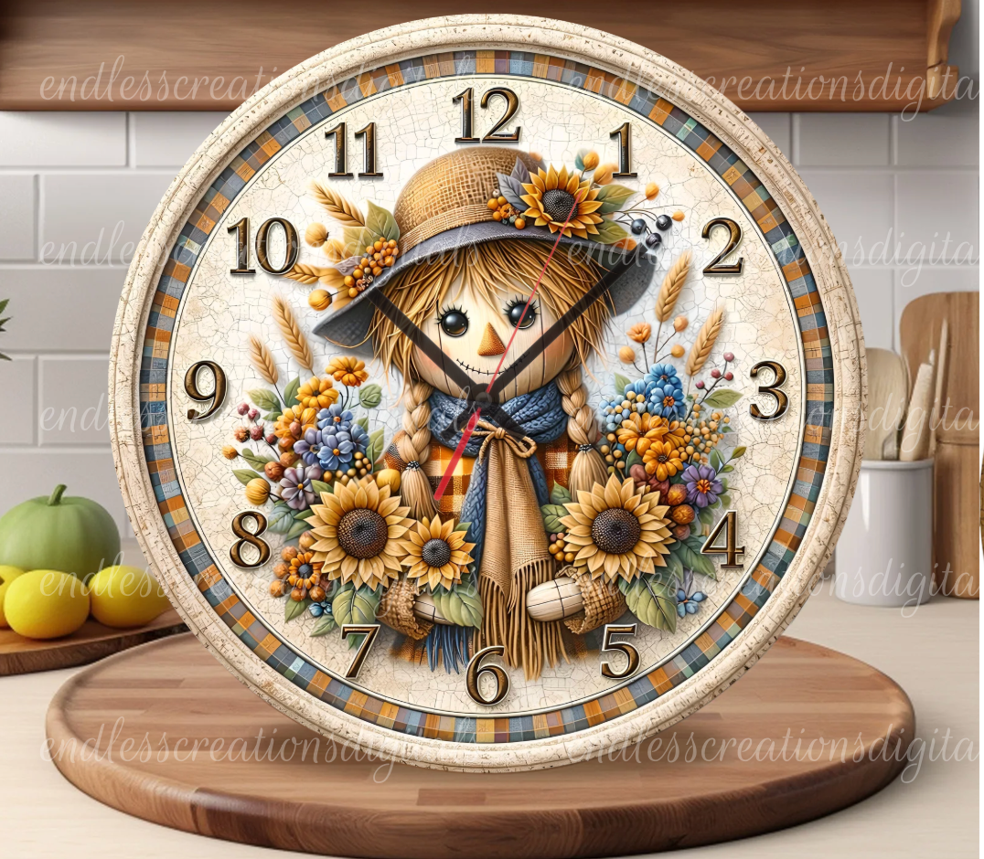 FALL FLORAL SCARECROW ROUND/CLOCK DESIGN BUNDLE OF 3