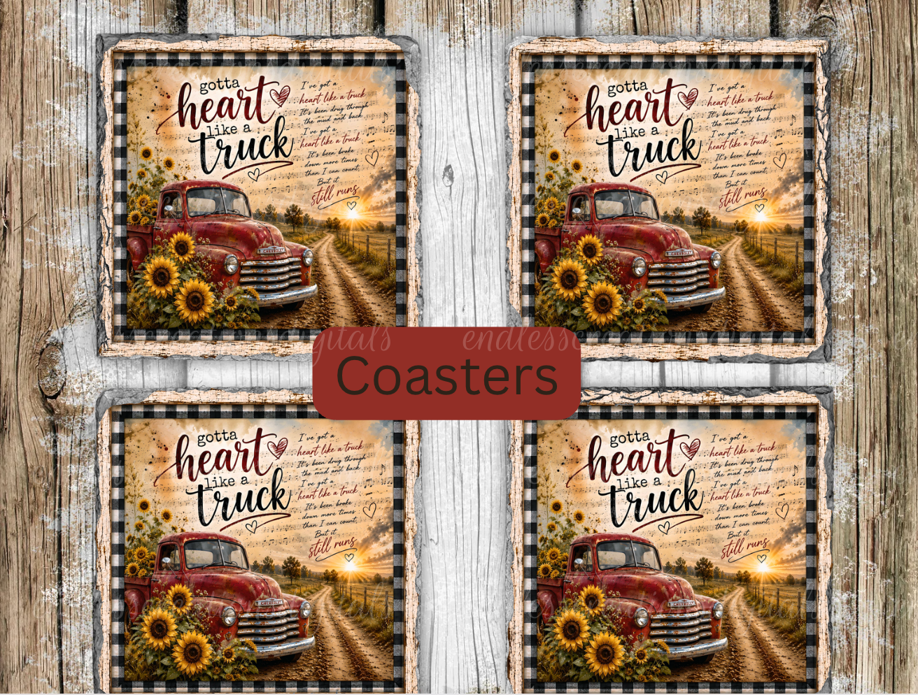 HEART LIKE A TRUCK ROUND/CLOCK DESIGN BUNDLE OF 4