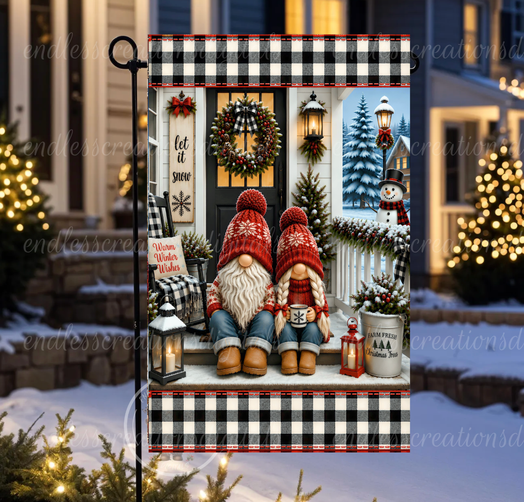 CHRISTMAS GNOME COUPLE ROUND/GARDEN FLAG BUNDLE OF 3