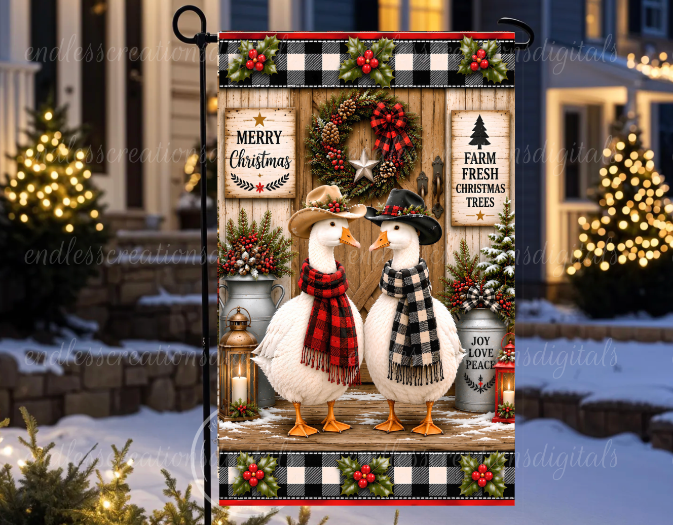 COWBOY CHRISTMAS GOOSE ROUND/GARDEN FLAG BUNDLE OF 3