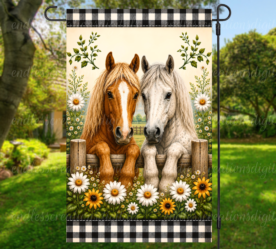 SUMMER FLORAL HORSES ROUND/GARDEN FLAG BUNDLE OF 3