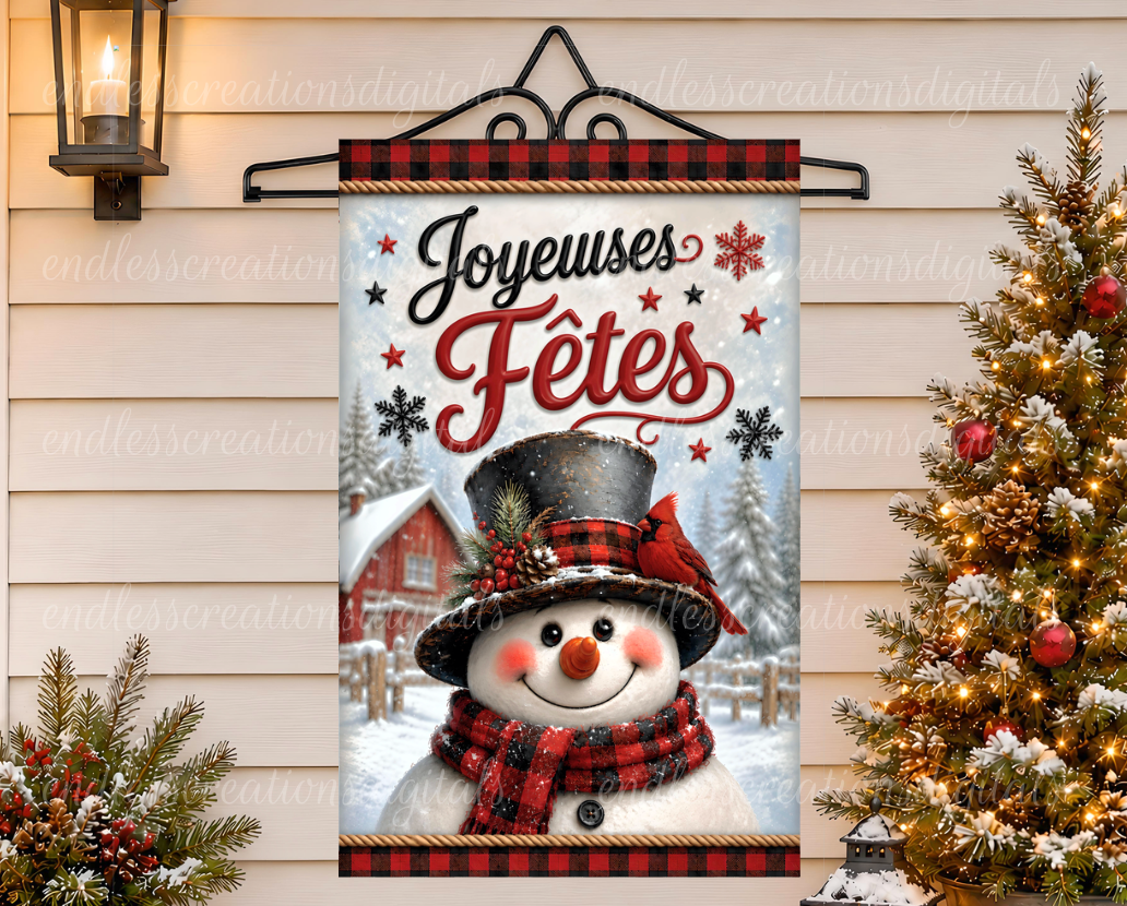 FRENCH VERSION HAPPY HOLIDAYS ROUND/GARDEN FLAG BUNDLE OF 5