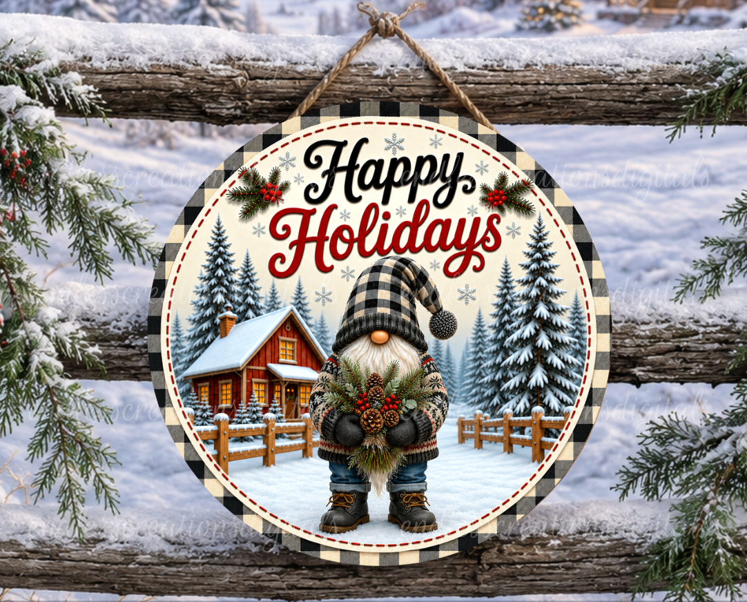 HAPPY HOLIDAYS GNOME ROUND ONLY