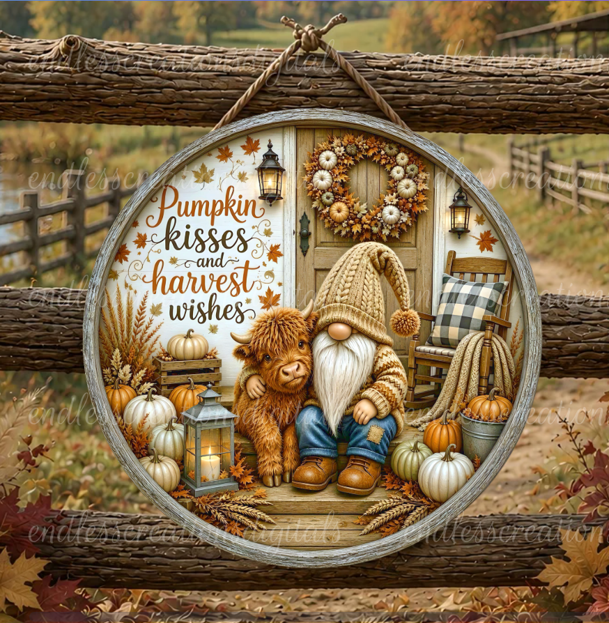 PUMPKIN KISSES GNOME AND HIGHLAND ROUND ONLY
