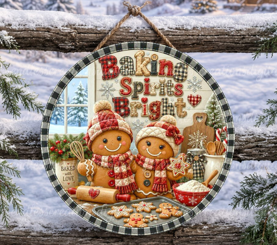 BAKING GINGERBREAD COUPLE ROUND
