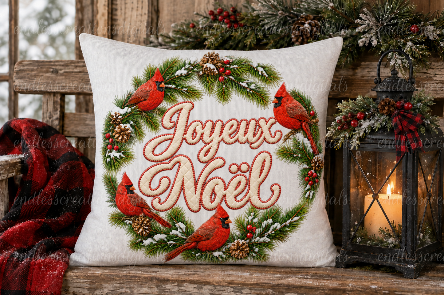 MERRY CHRISTMAS CARDINALS FRENCH TRANSPARENCY