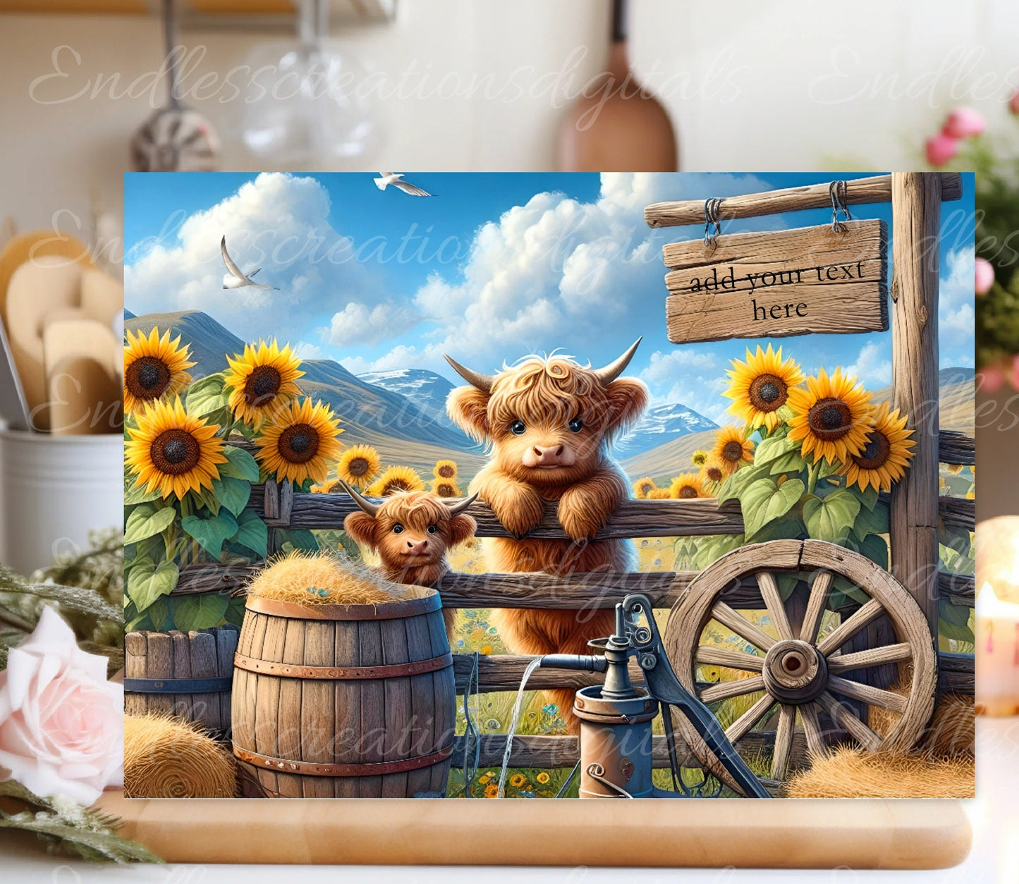 HIGHLAND COWS CUTTING Board sublimation sublimation high resolution 1 file add your own text