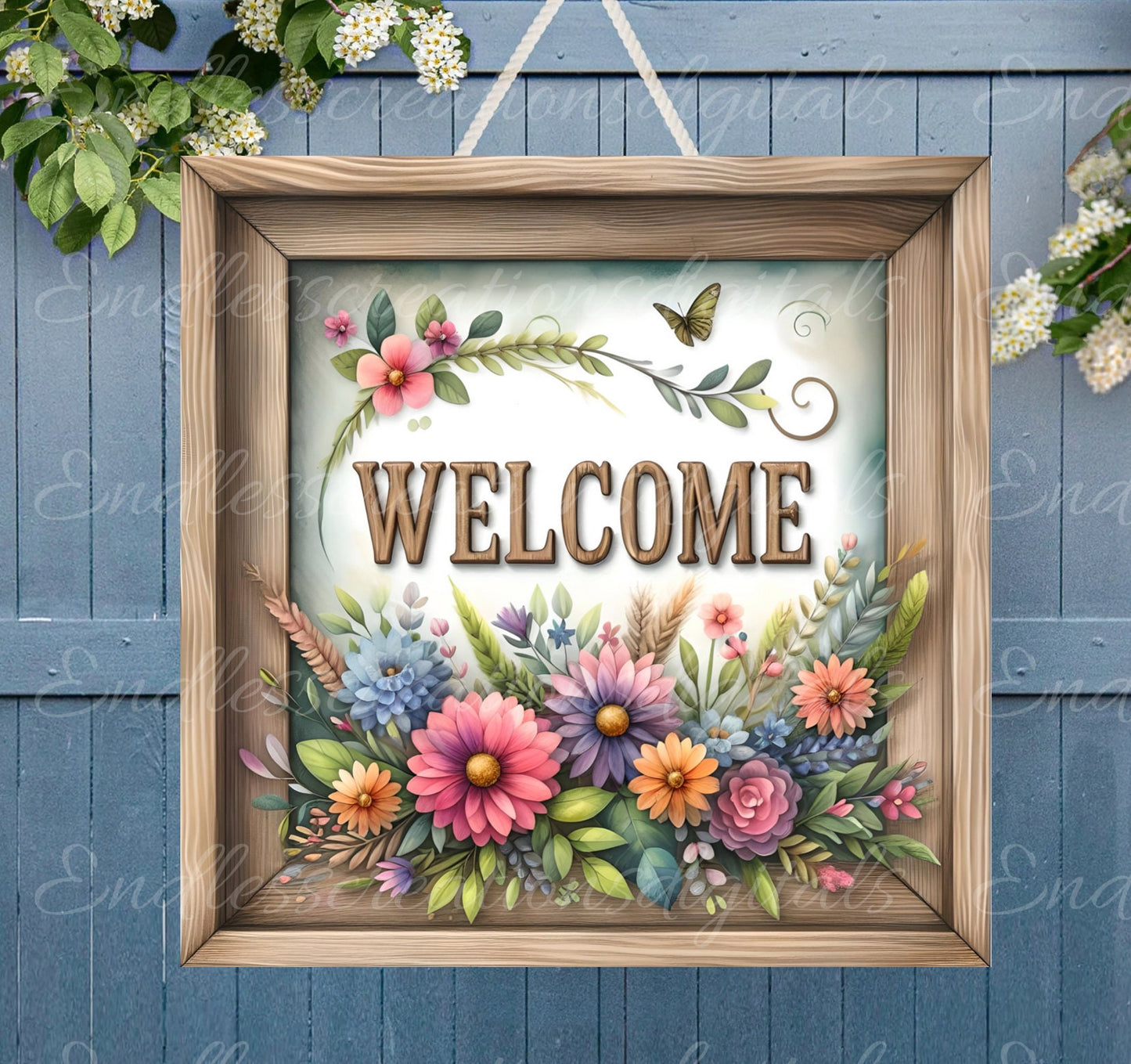 WELCOME SQUARE DOOR hanger, wreath sign png, for sublimation high resolution,