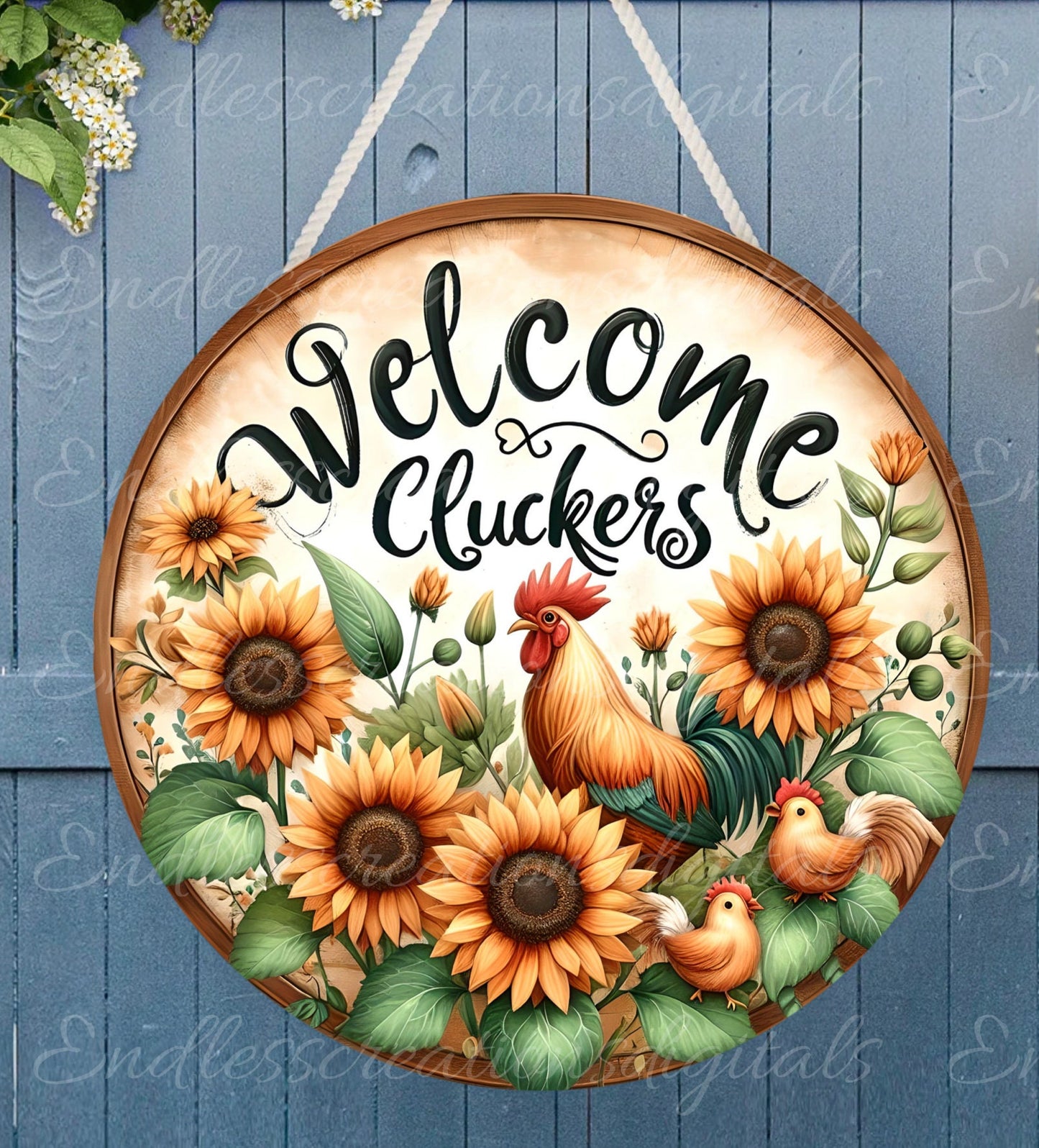 WELCOME CLUCKERS DOOR hanger, wreath sign, png, for sublimation high resolution