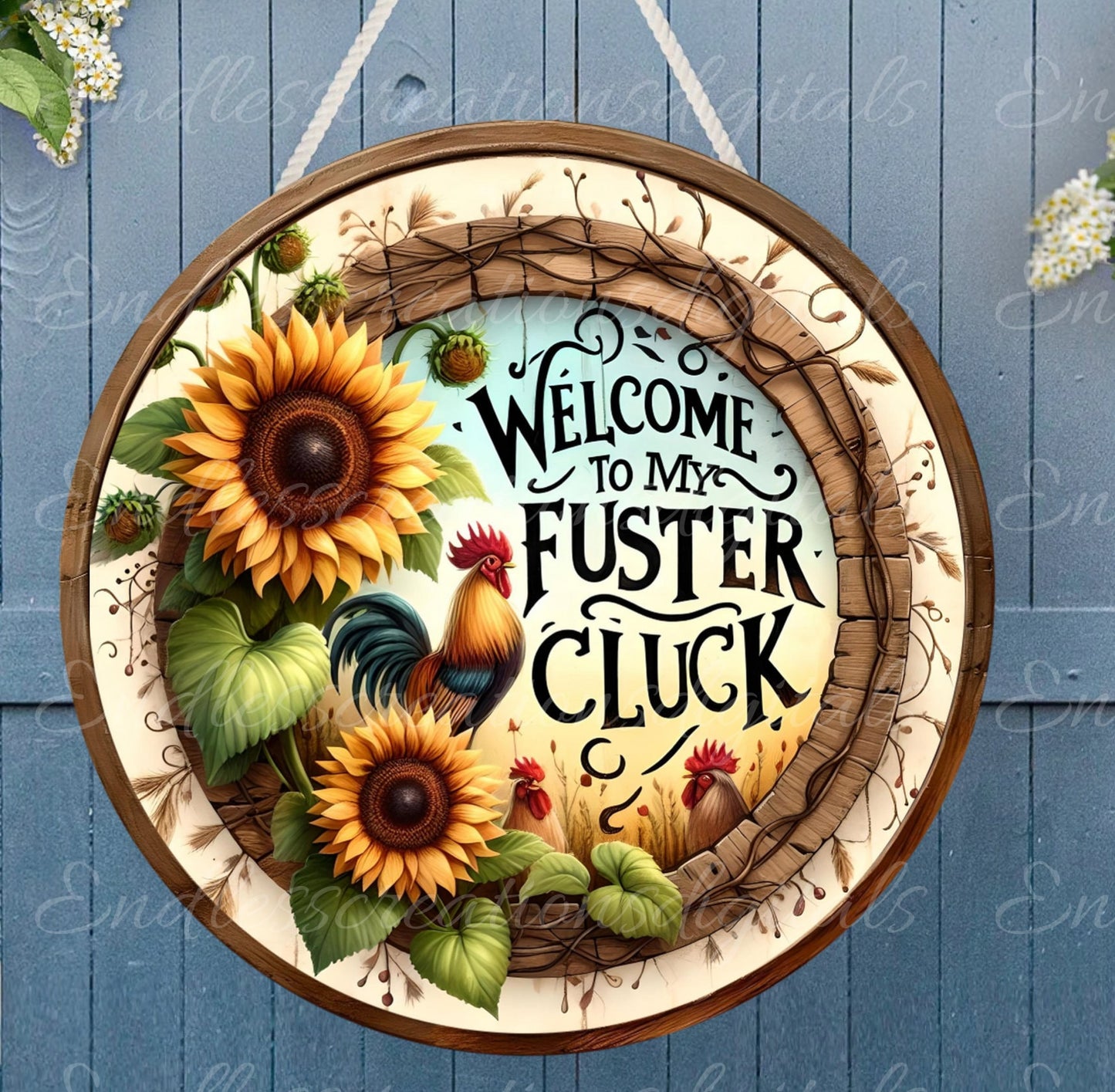 WELCOME CLUCKERS DOOR hanger, wreath sign, png, for sublimation high resolution