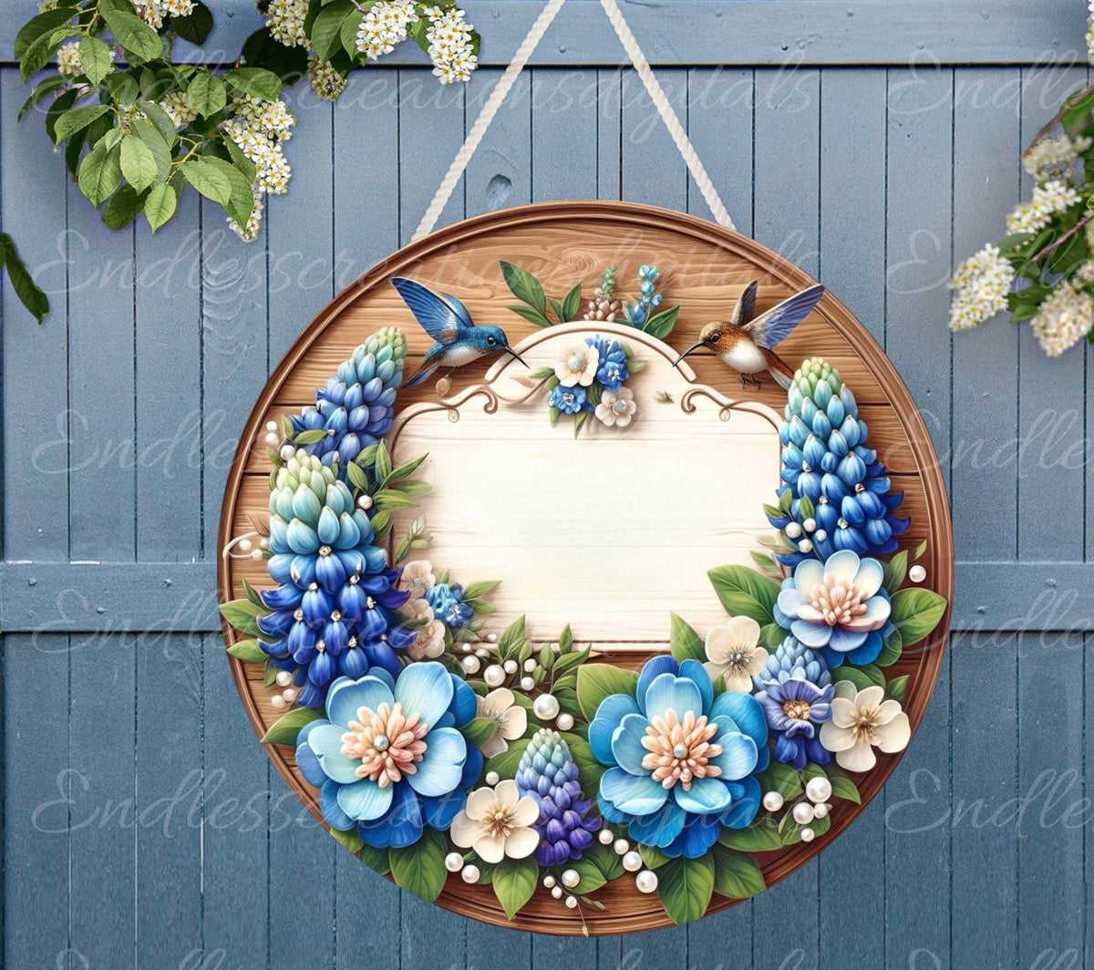 WELCOME BLUEBONNET DOOR hanger, wreath sign png, for sublimation high resolution, 2 files for download with one blank add your own text