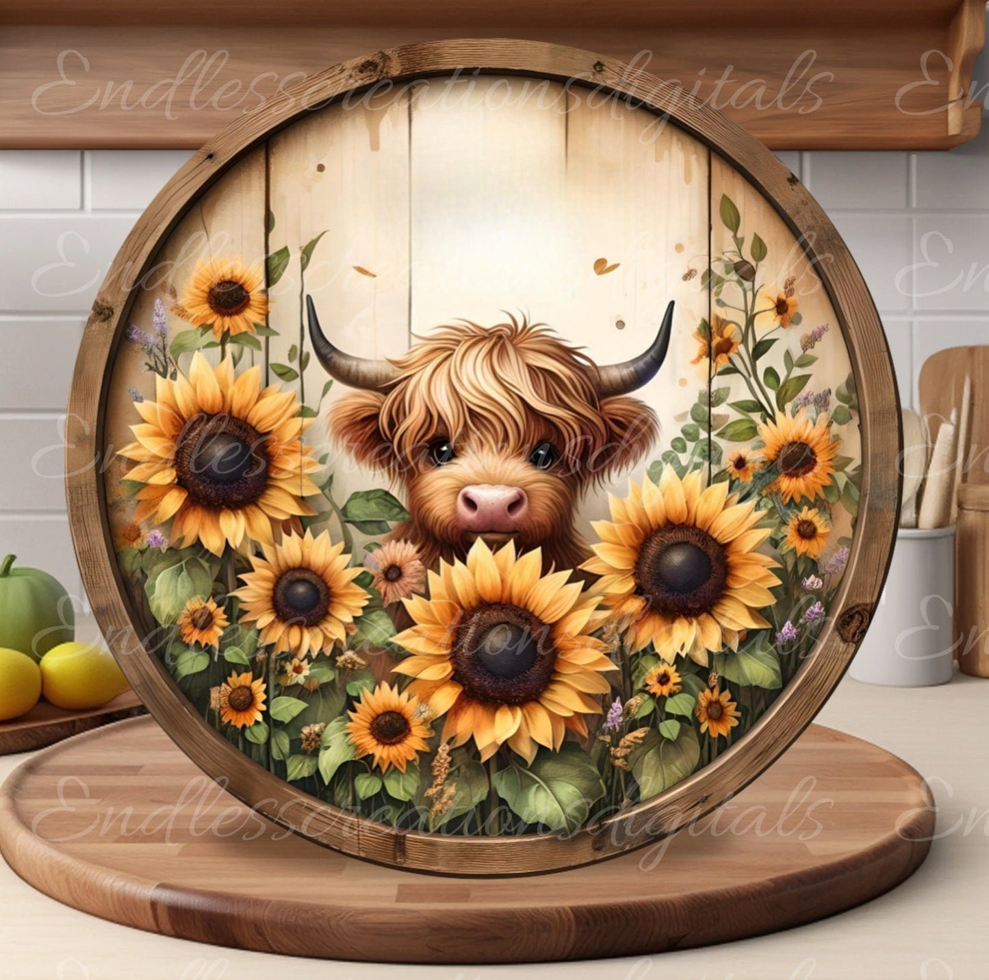 HIGHLAND COW DOOR hanger, wreath sign, round cutting board png, for sublimation high resolution,2 files for download, 1 add your own text