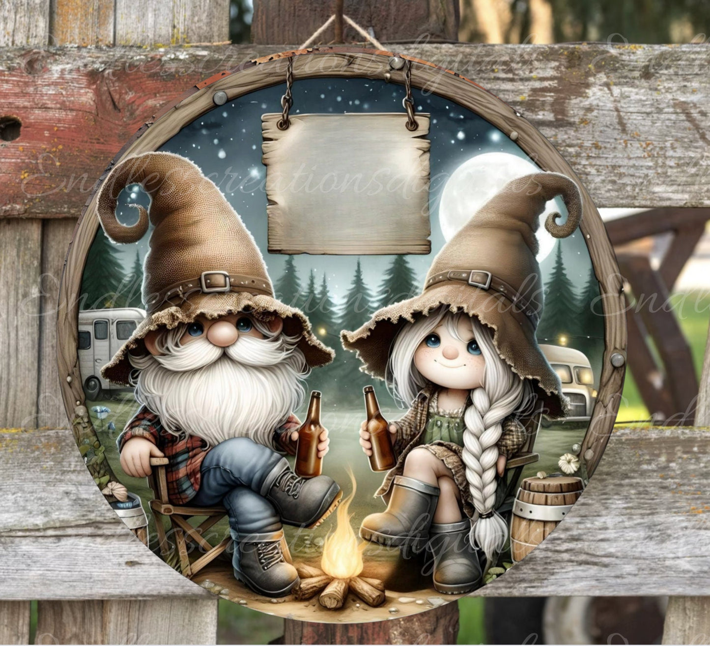 CAMPER GNOMES SUBLIMATION door hanger, wreath sign png, for sublimation high resolution, 2 files, 1 add your own text