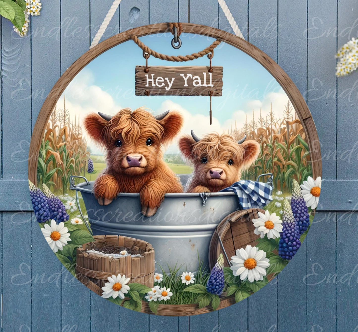 HIGHLAND COWS SUBLIMATION door hanger, wreath sign png, for sublimation high resolution