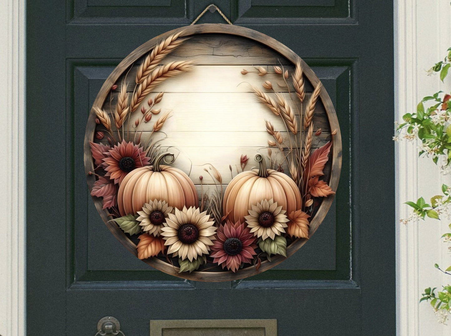 FALL DOOR HANGER, wreath sign, round cutting board png, for sublimation high resolution 2 files for download, 1 add your own text